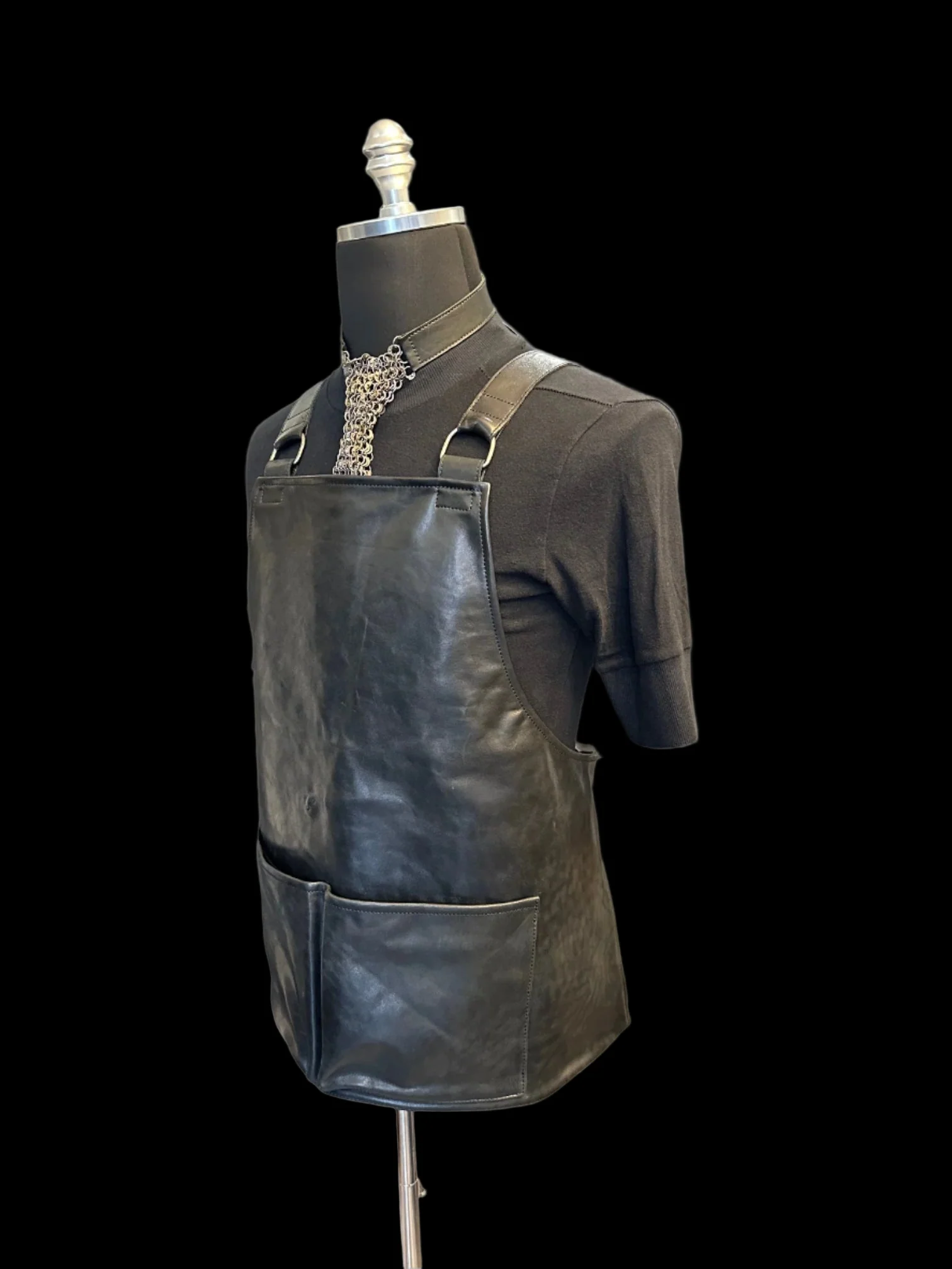Black Soft Culatta Horse Leather Apron Vest by DEEPTI BARTH - Image 6