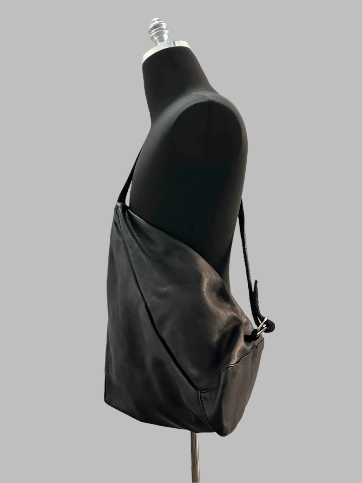 Black Soft Horse Leather Medium Single Strap Crossbody Bag BV08