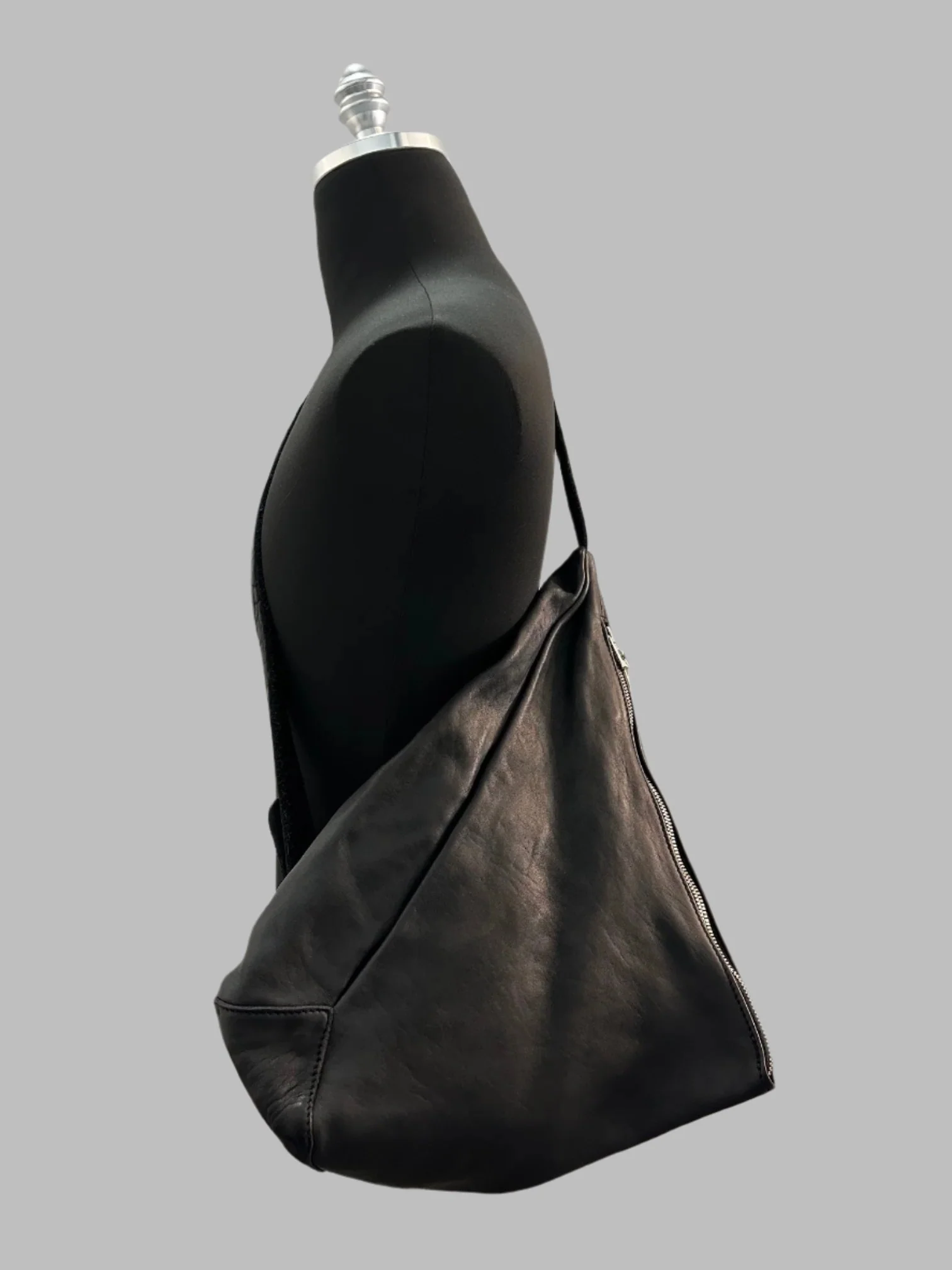 Black Soft Horse Leather Medium Single Strap Crossbody Bag BV08 - Image 3