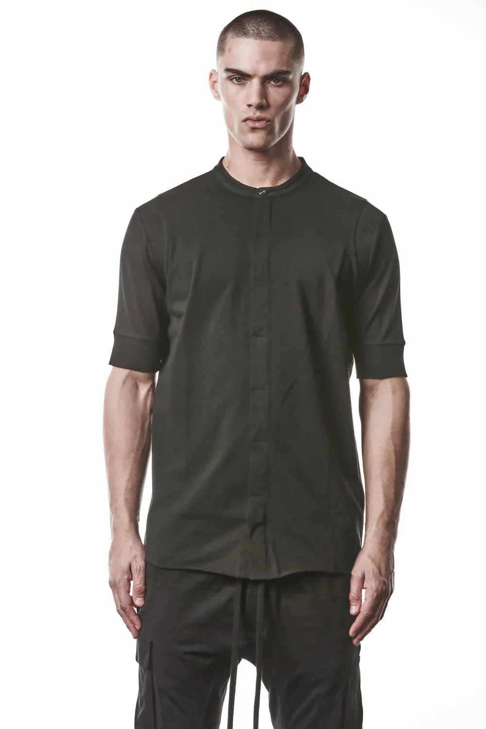 Black Stand-up Collar Cotton Jersey Short Sleeve T-Shirt MTS 951