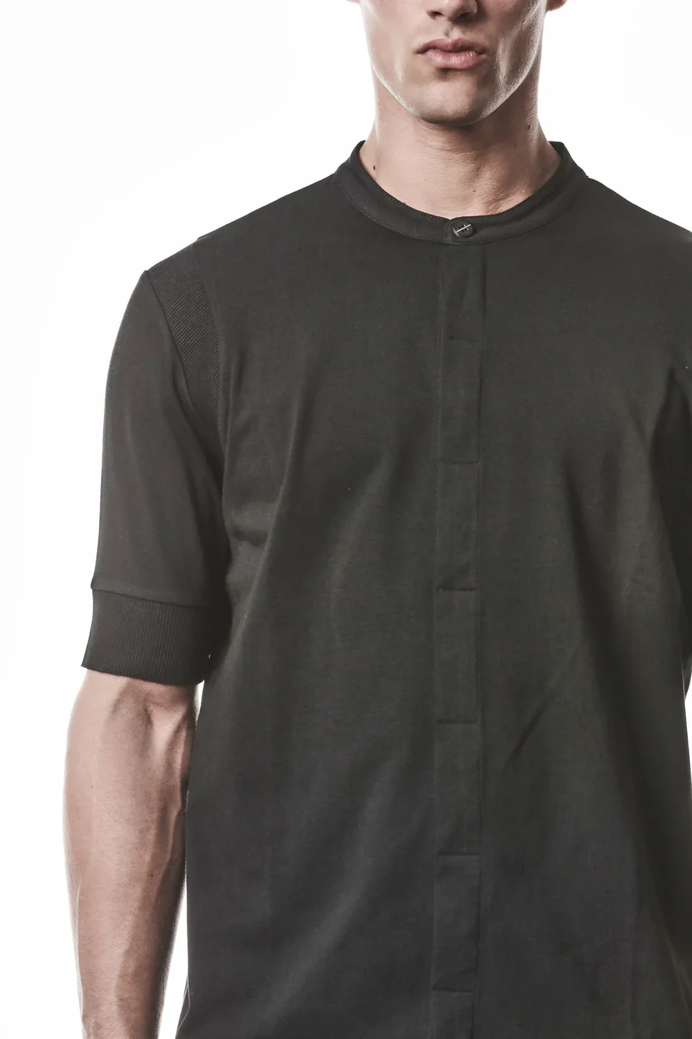 Black Stand-up Collar Cotton Jersey Short Sleeve T-Shirt MTS 951 - Image 2