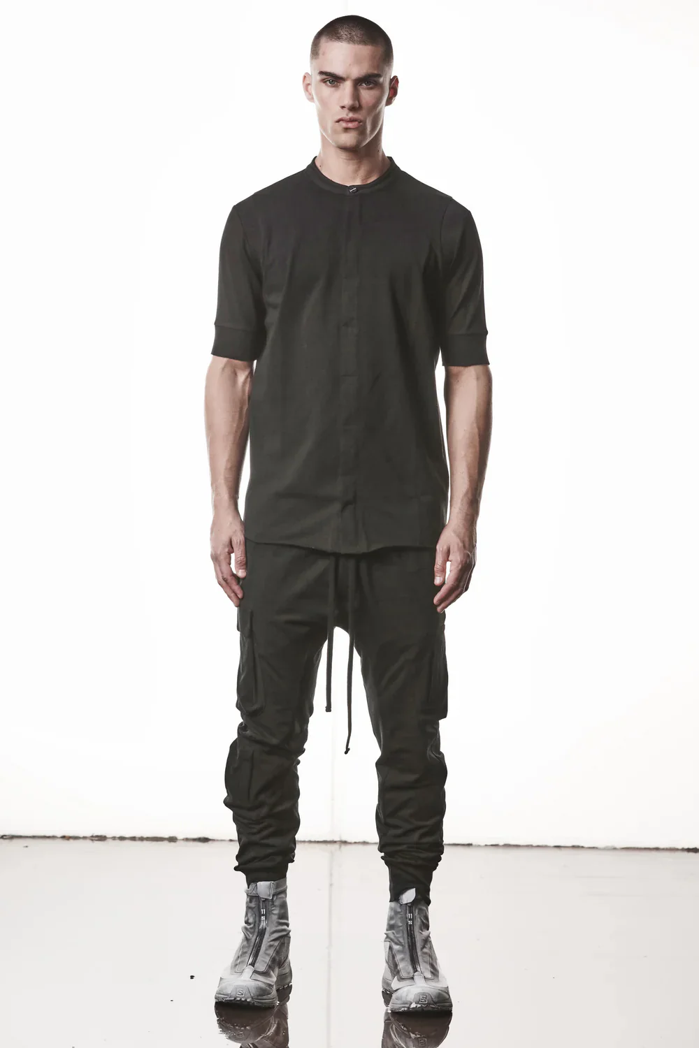 Black Stand-up Collar Cotton Jersey Short Sleeve T-Shirt MTS 951 - Image 3