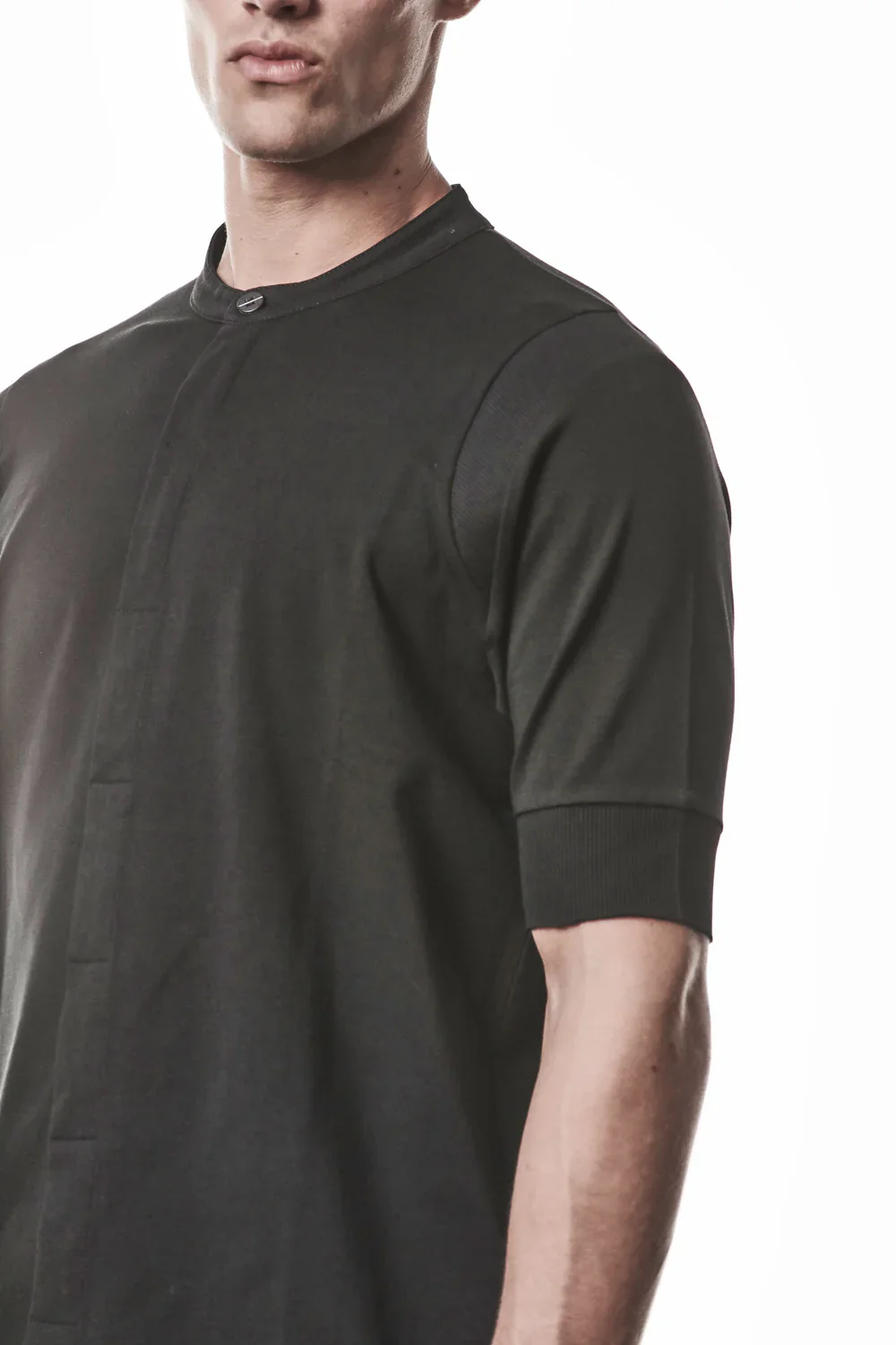 Black Stand-up Collar Cotton Jersey Short Sleeve T-Shirt MTS 951 - Image 4
