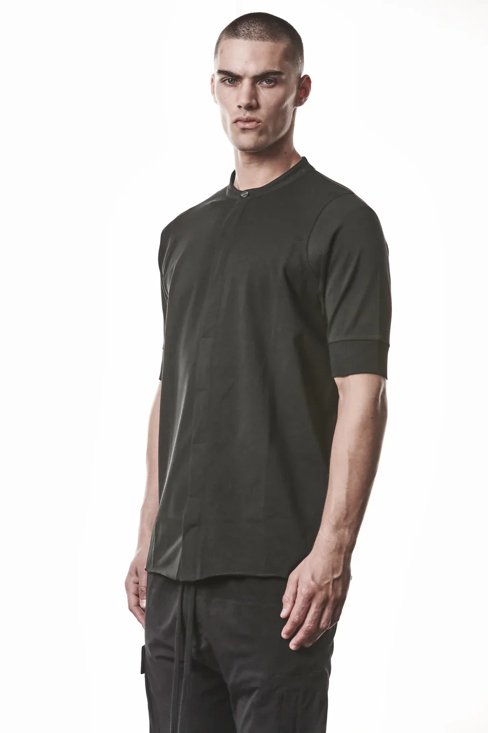 Black Stand-up Collar Cotton Jersey Short Sleeve T-Shirt MTS 951 - Image 5