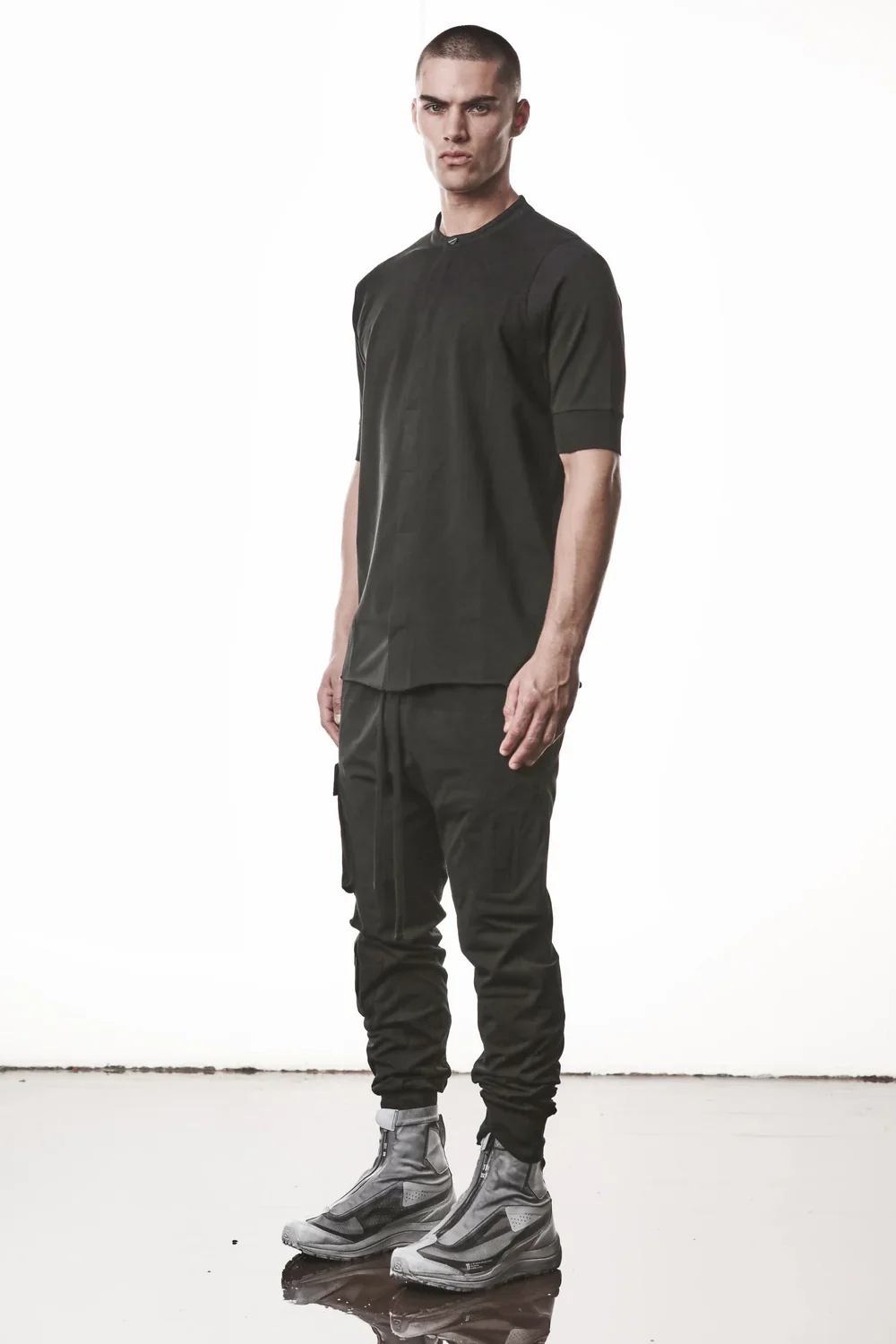 Black Stand-up Collar Cotton Jersey Short Sleeve T-Shirt MTS 951 - Image 6