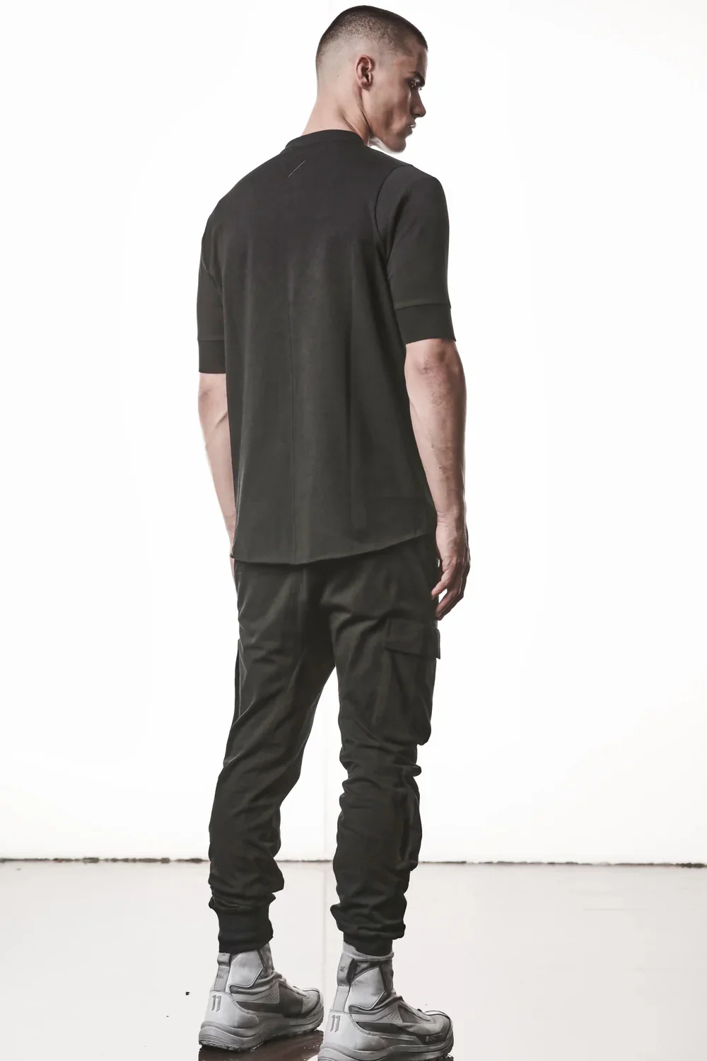 Black Stand-up Collar Cotton Jersey Short Sleeve T-Shirt MTS 951 - Image 9