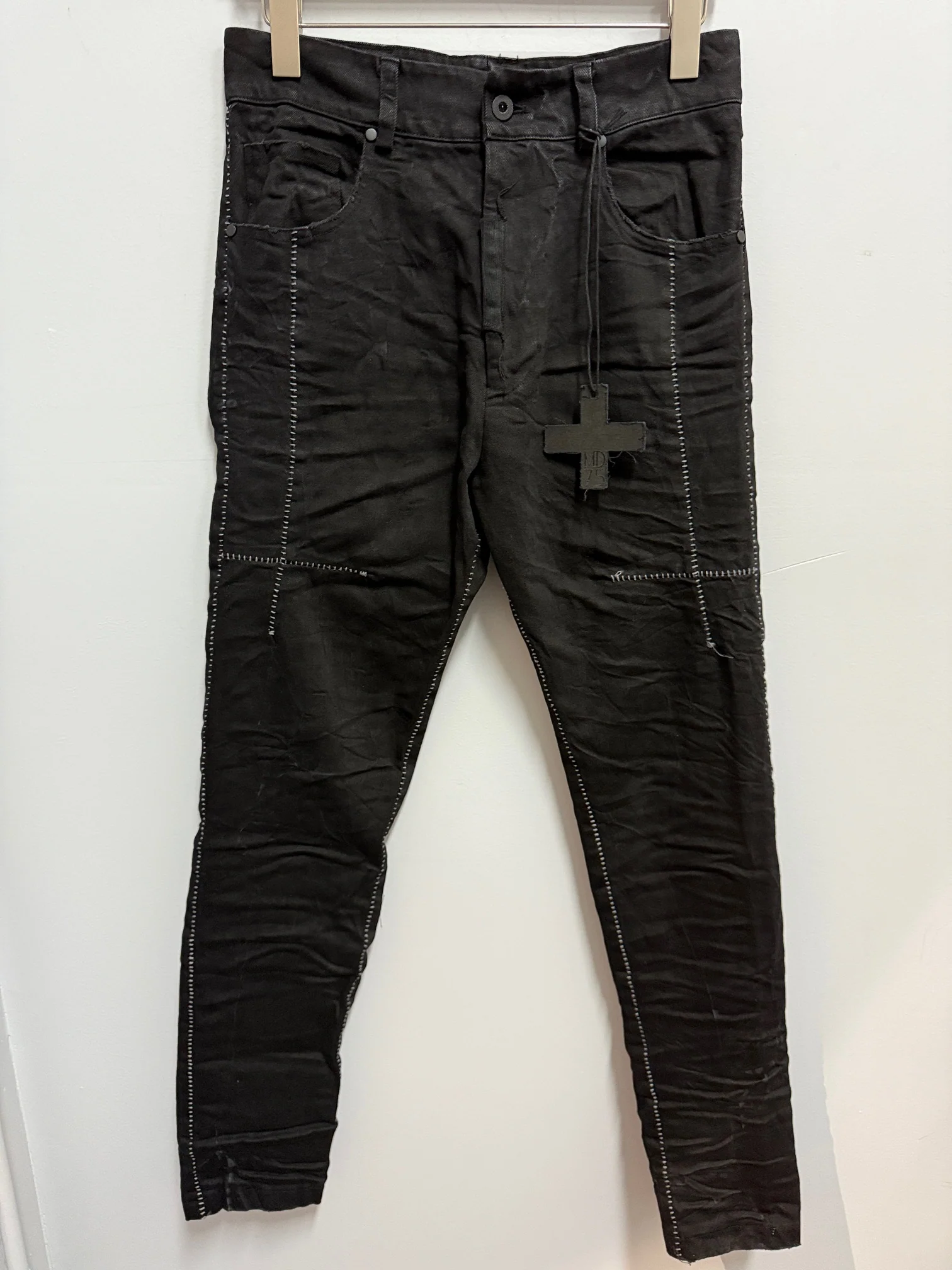 Black Stone Washed Slim Scarstitch Jeans - Image 3