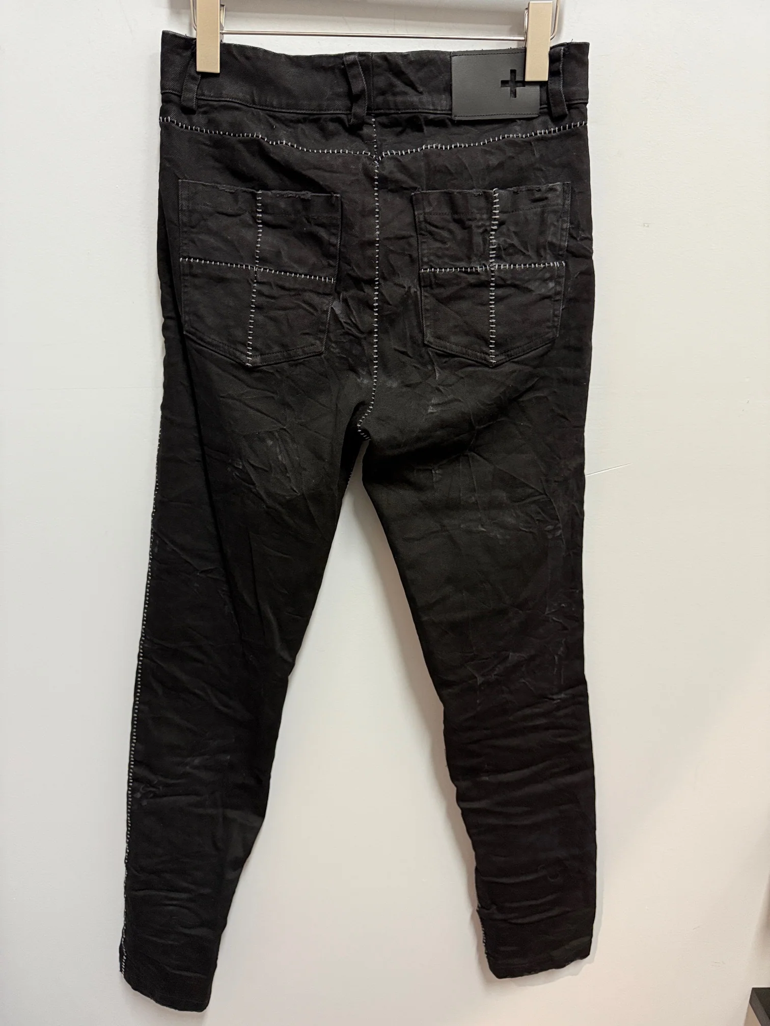 Black Stone Washed Slim Scarstitch Jeans - Image 4