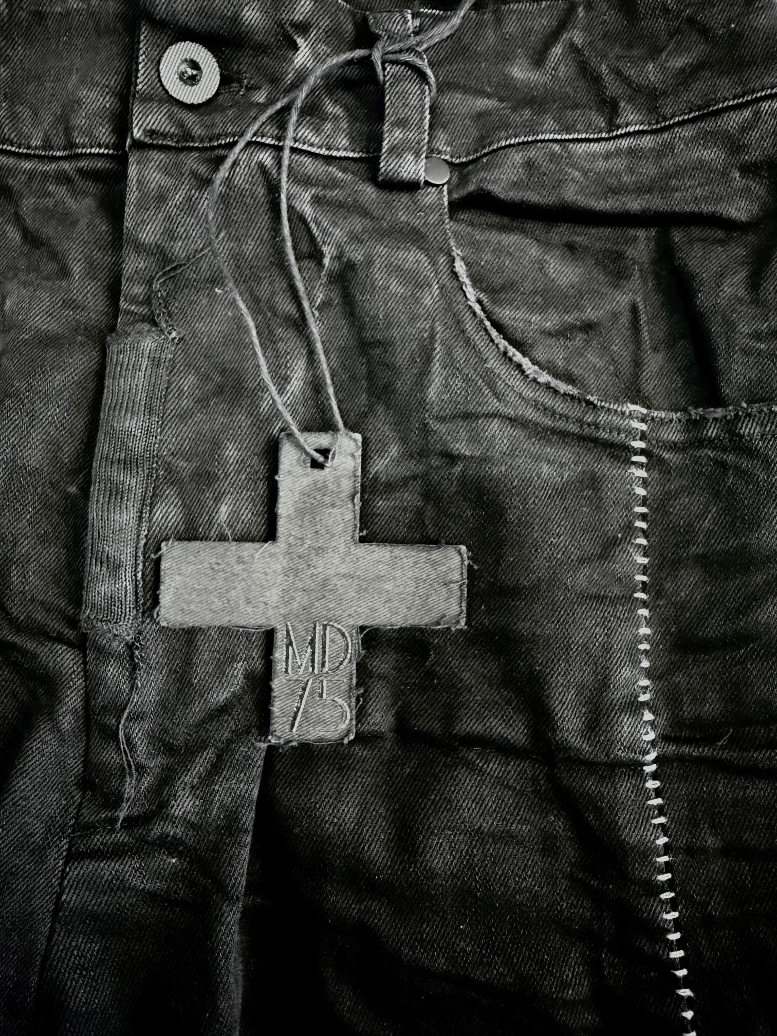 Black Stone Washed Slim Scarstitch Jeans - Image 5