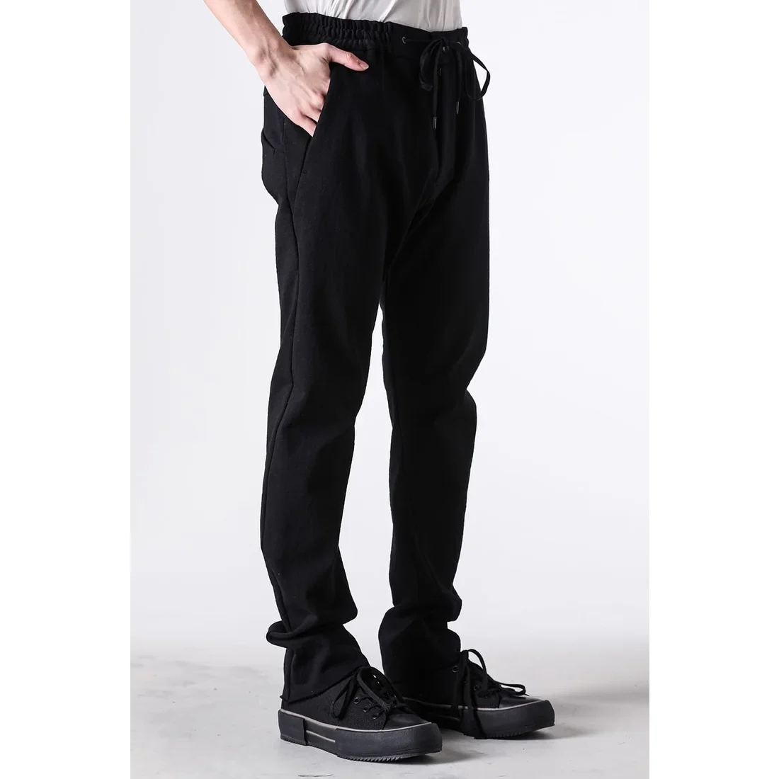 Black Thick Cotton Drawstring Waist Slim Pants - Image 10