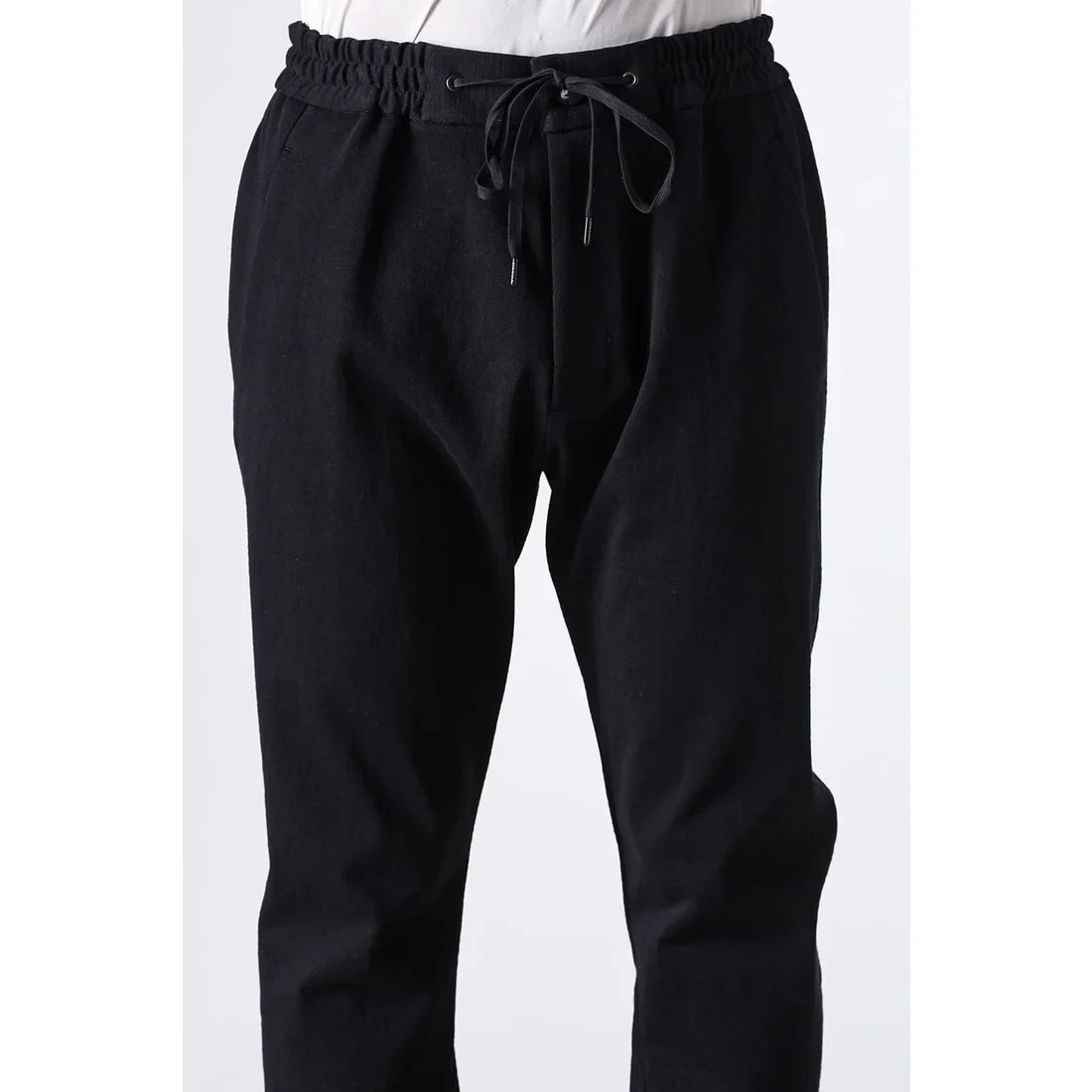 Black Thick Cotton Drawstring Waist Slim Pants - Image 11