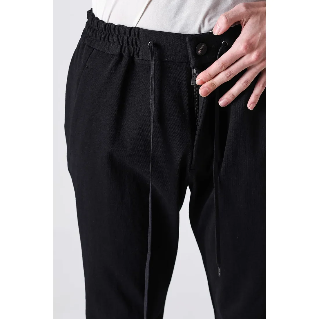 Black Thick Cotton Drawstring Waist Slim Pants - Image 12