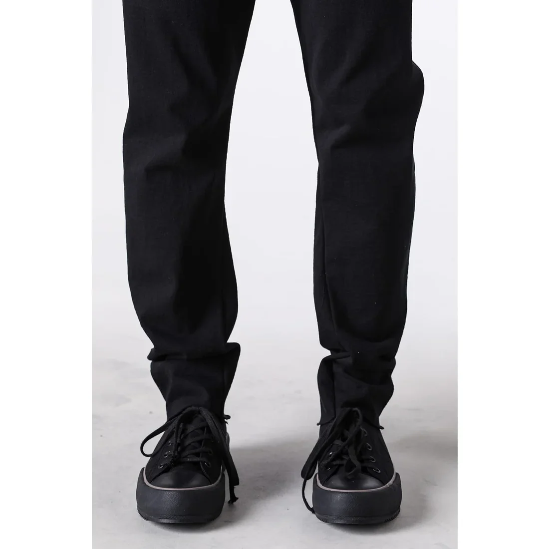 Black Thick Cotton Drawstring Waist Slim Pants - Image 13