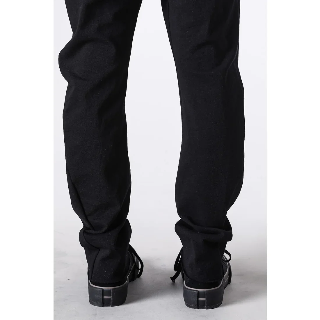 Black Thick Cotton Drawstring Waist Slim Pants - Image 17