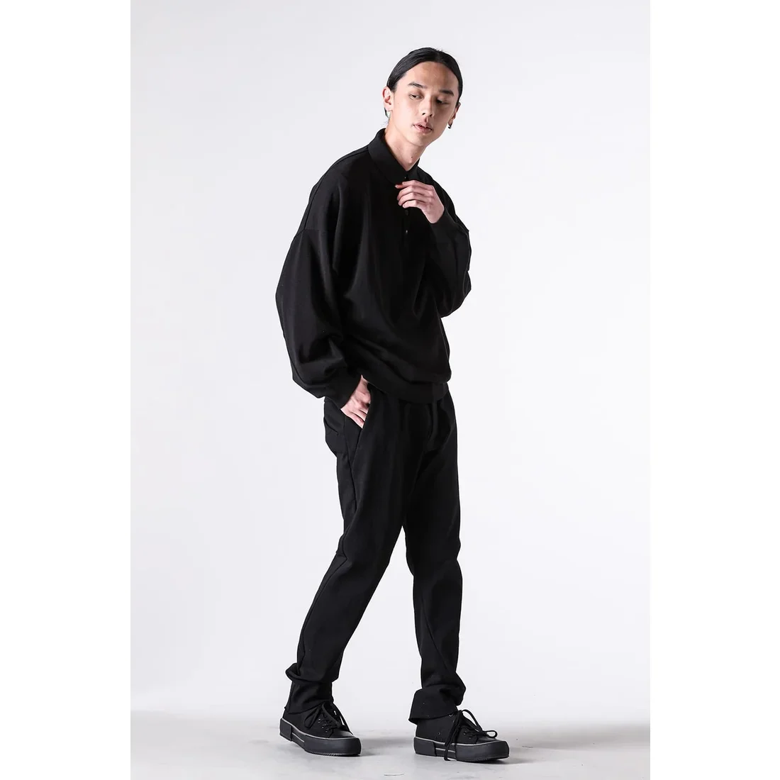 Black Thick Cotton Drawstring Waist Slim Pants - Image 19