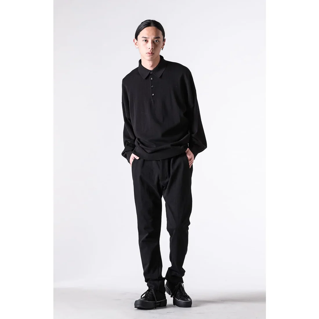 Black Thick Cotton Drawstring Waist Slim Pants - Image 21