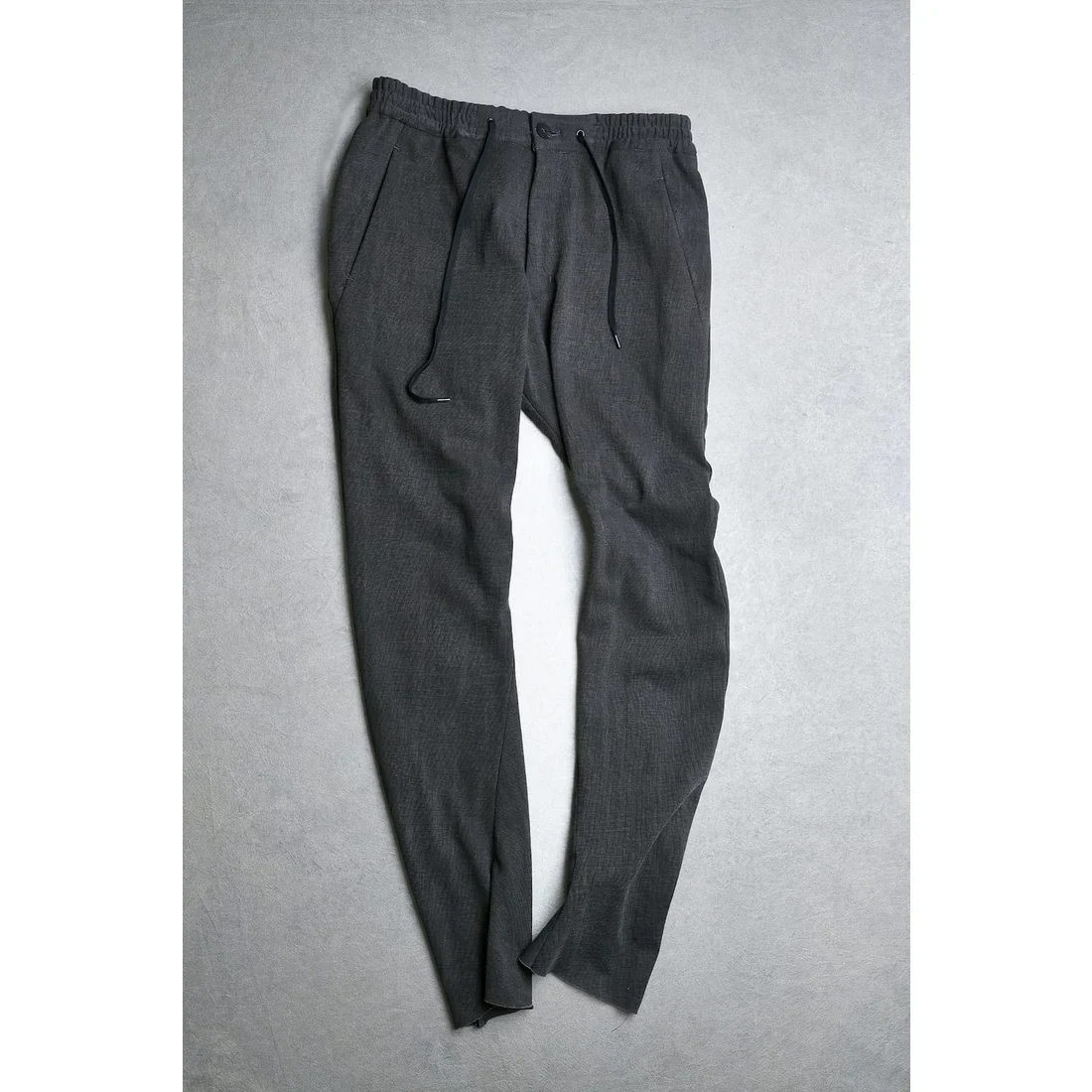 Black Thick Cotton Drawstring Waist Slim Pants - Image 22