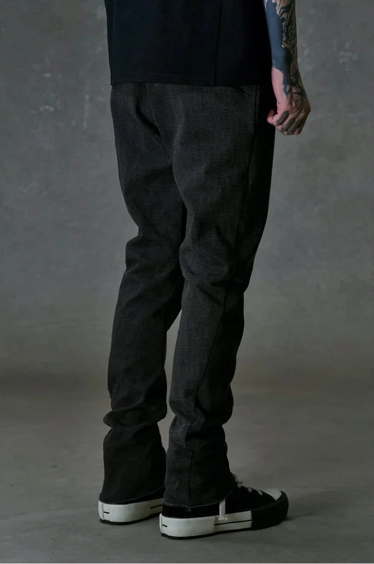 Black Thick Cotton Drawstring Waist Slim Pants - Image 3
