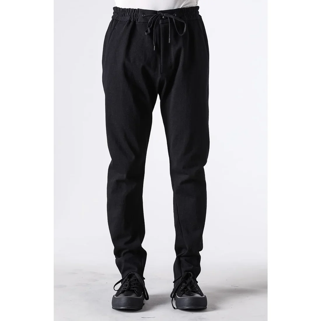 Black Thick Cotton Drawstring Waist Slim Pants - Image 4