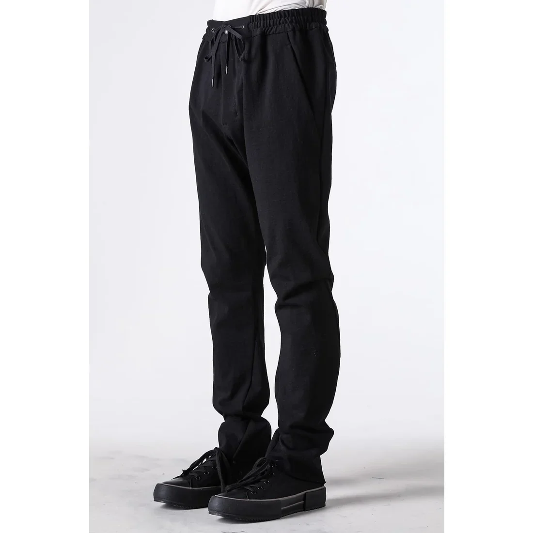 Black Thick Cotton Drawstring Waist Slim Pants - Image 5