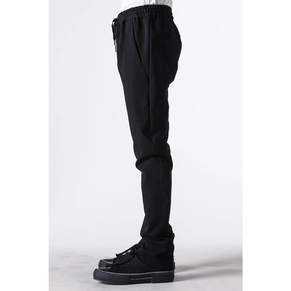 Black Thick Cotton Drawstring Waist Slim Pants - Image 6