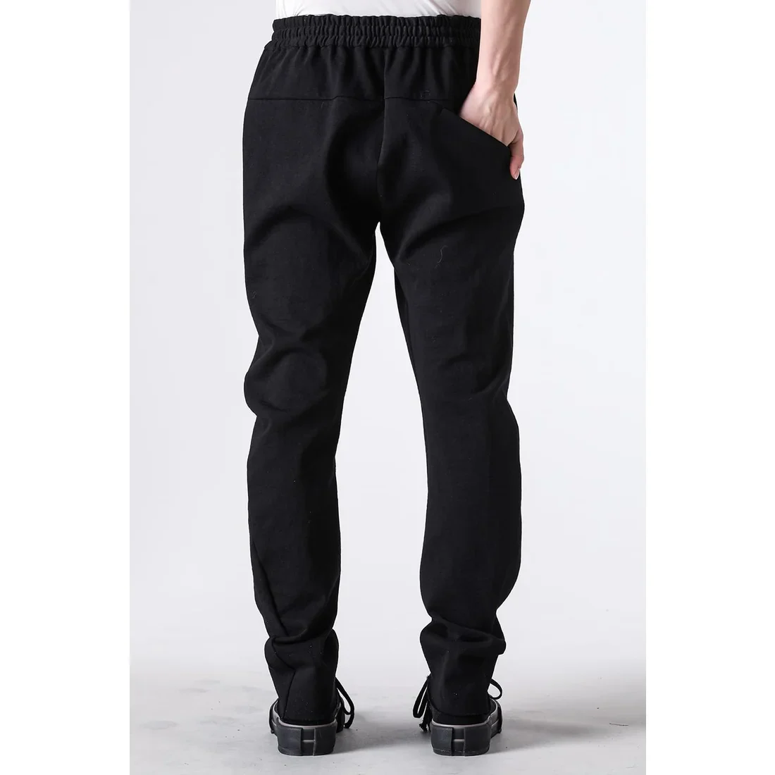Black Thick Cotton Drawstring Waist Slim Pants - Image 9