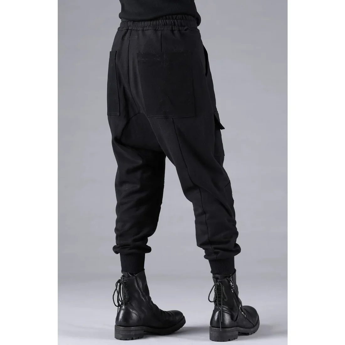 Black Untwisted Yarn Fleece Combination Wide Jogger Pants - Image 16