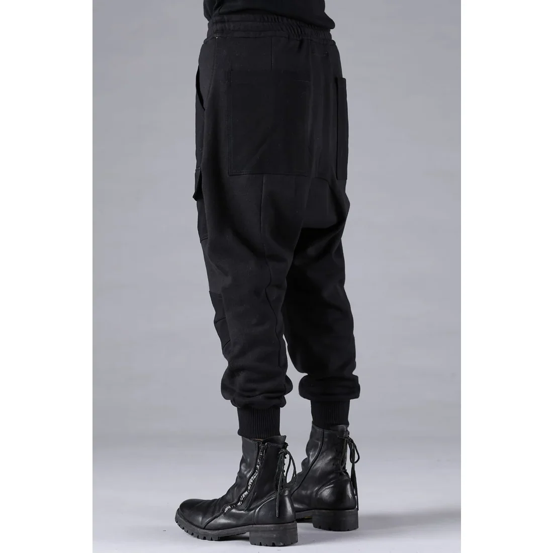 Black Untwisted Yarn Fleece Combination Wide Jogger Pants - Image 4