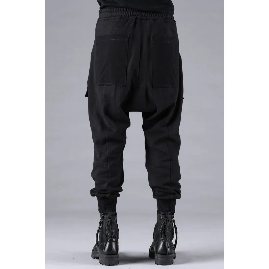 Black Untwisted Yarn Fleece Combination Wide Jogger Pants - Image 5