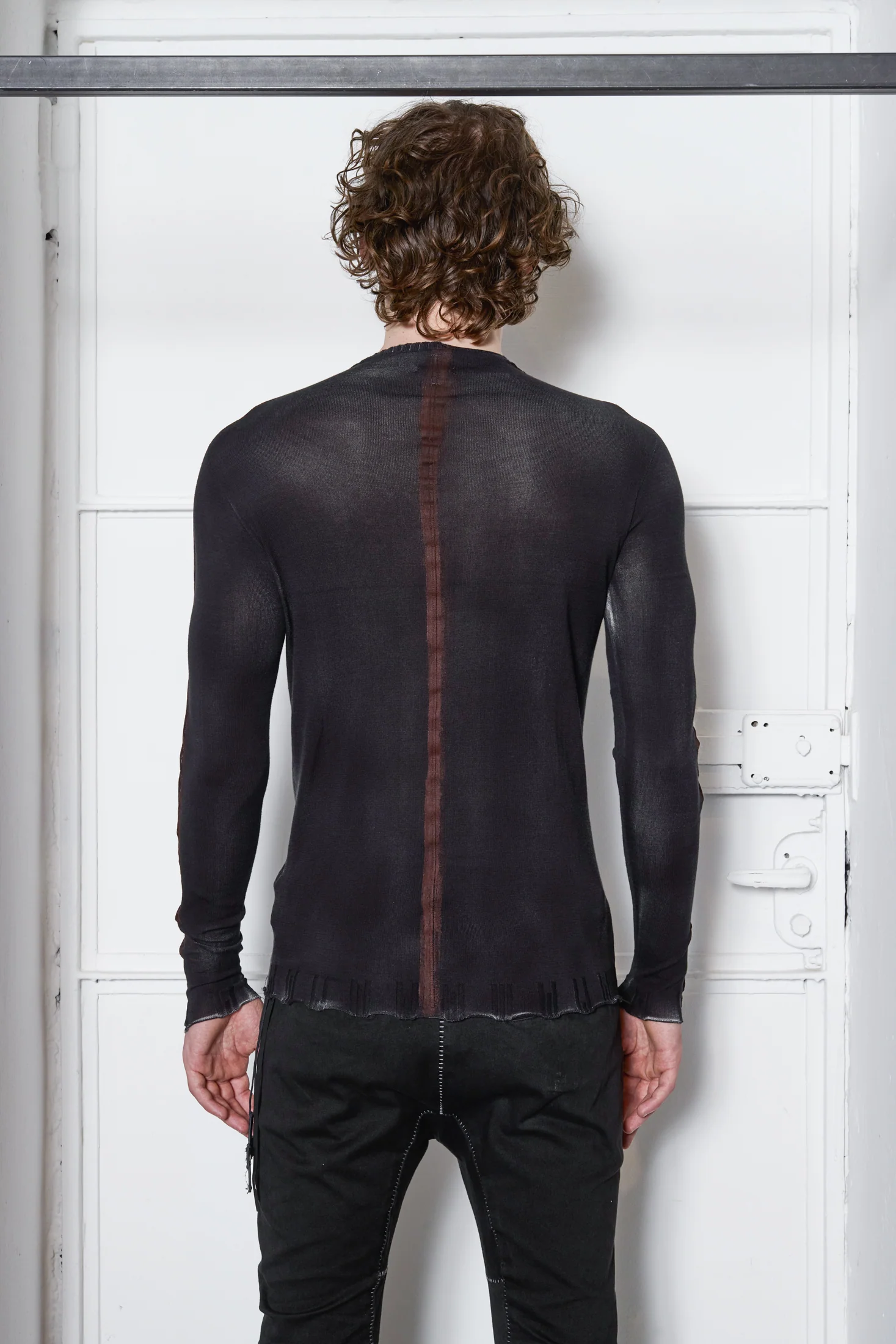 Black Wash Hand Painted Brown Seams Sweater - Image 3