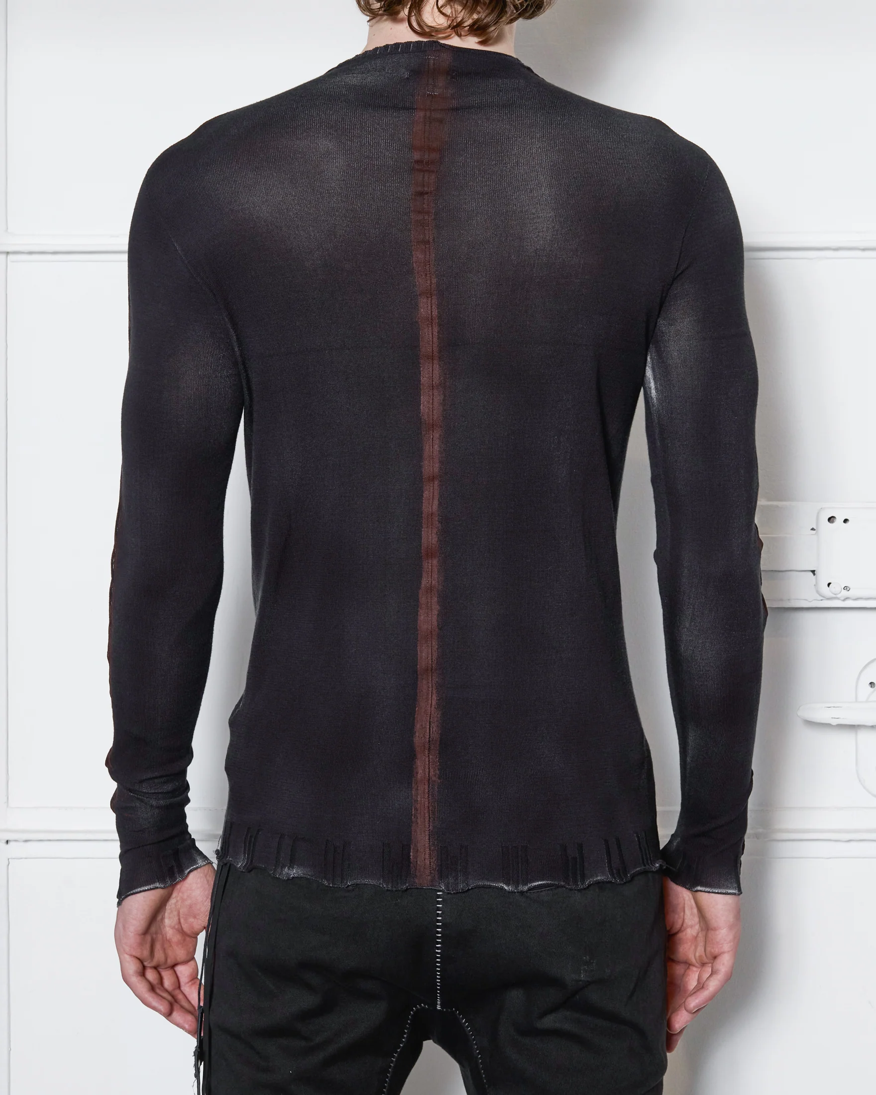 Black Wash Hand Painted Brown Seams Sweater - Image 4
