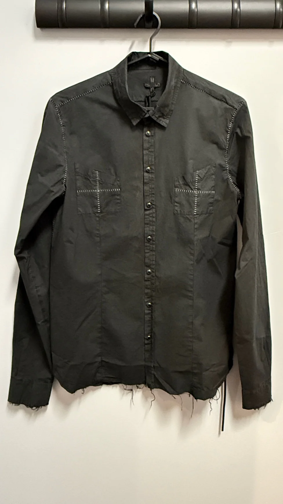 Black Wash Scarstitch Cotton Snap Button Shirt - Image 3