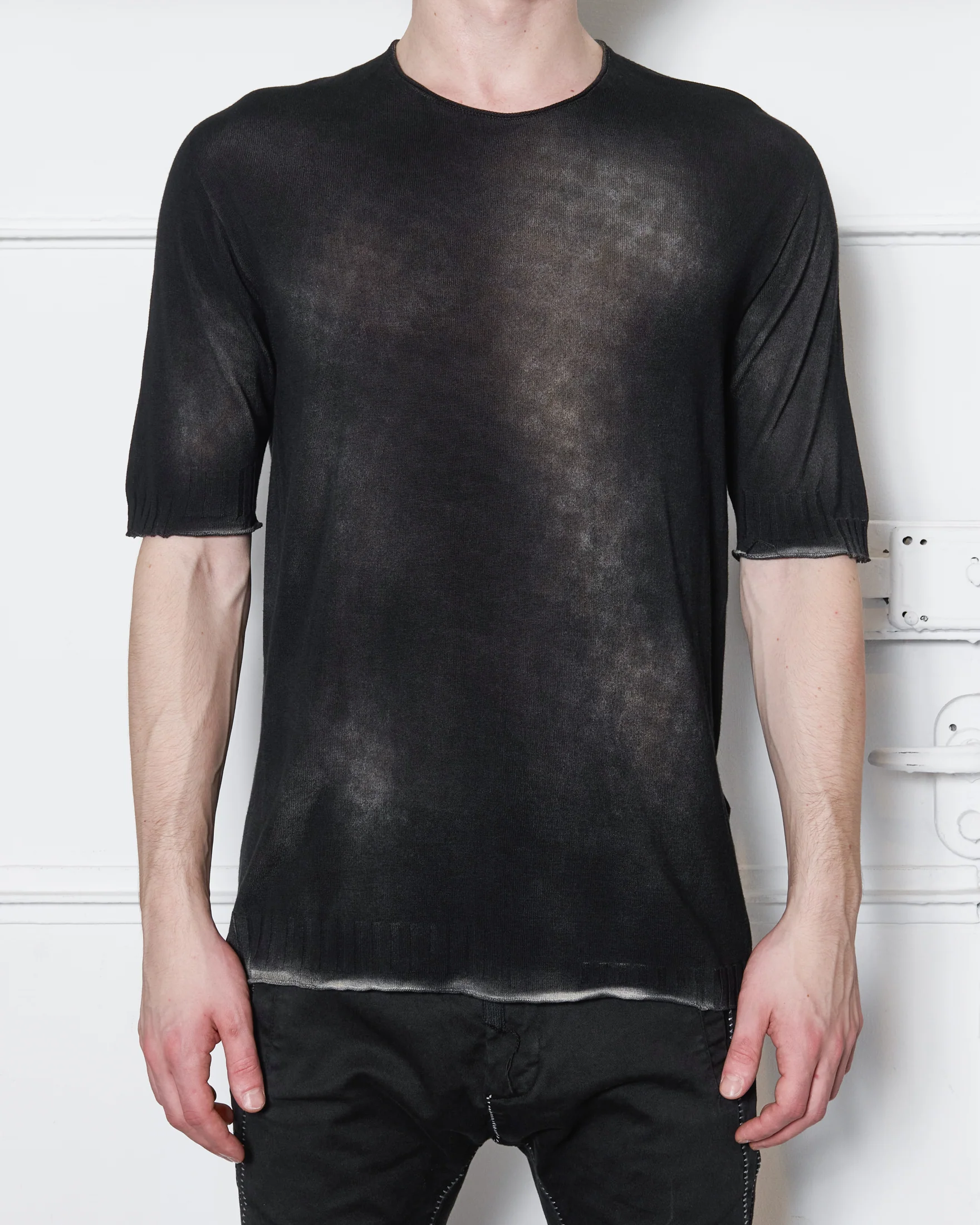 Black Wash Short Sleeve Sweater - Image 2