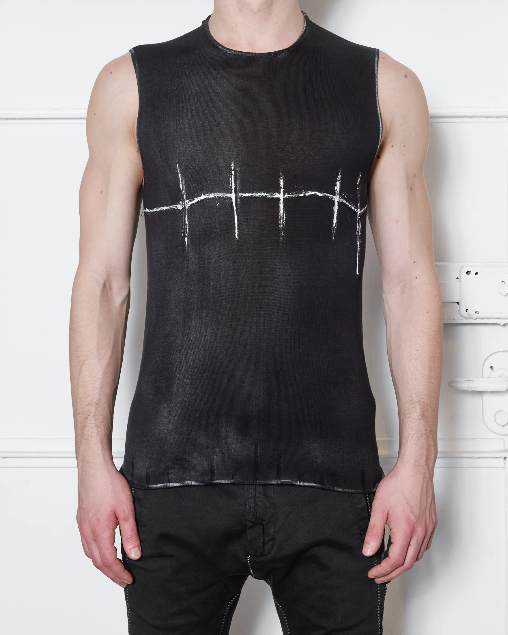 Black with Black Hand Painted CROSS Sleeveless Sweater - Image 4