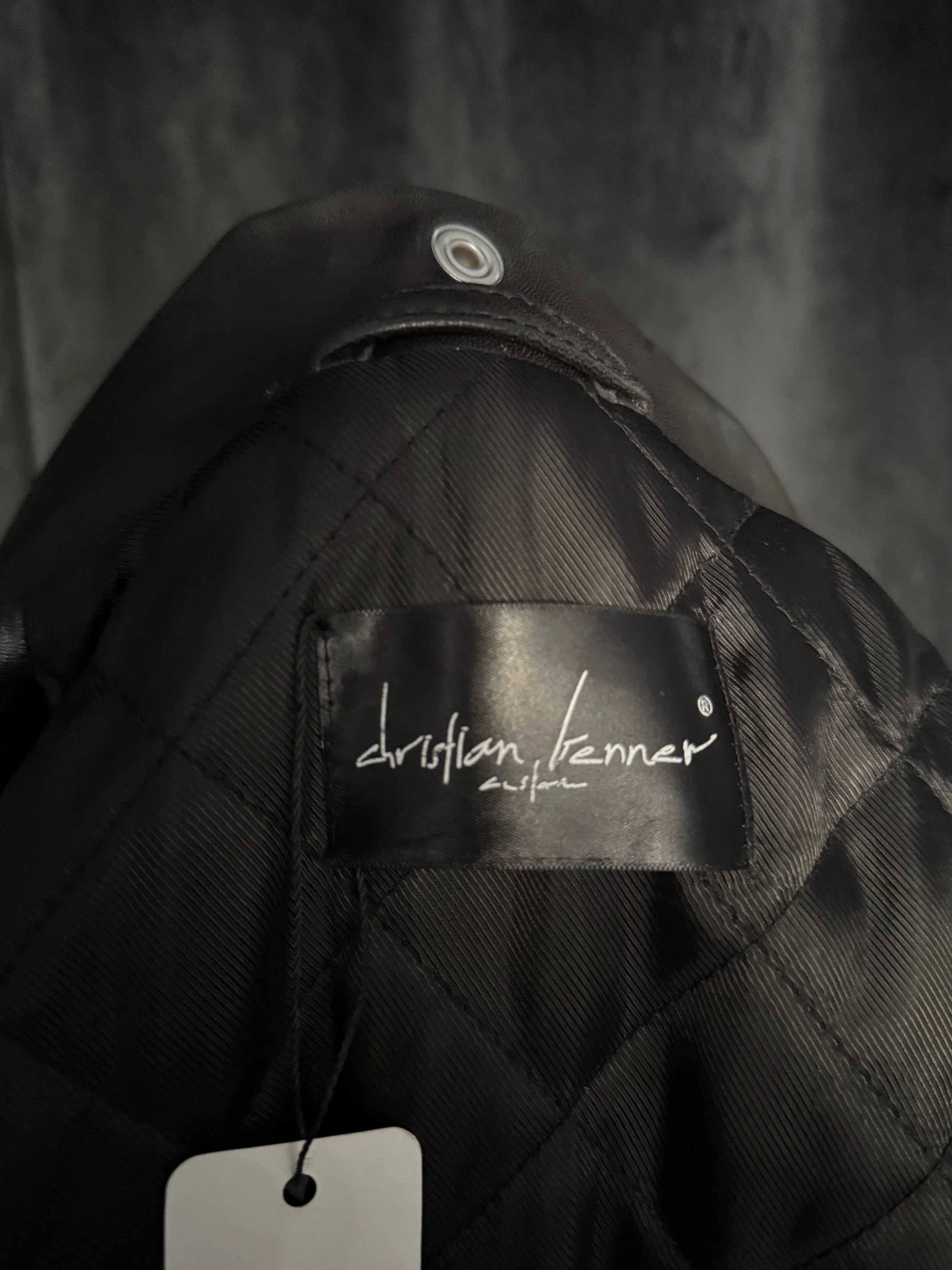 Black with Silver Trim Collar Multi Zipper Perfecto Leather Jacket by Christian Benner - Image 6
