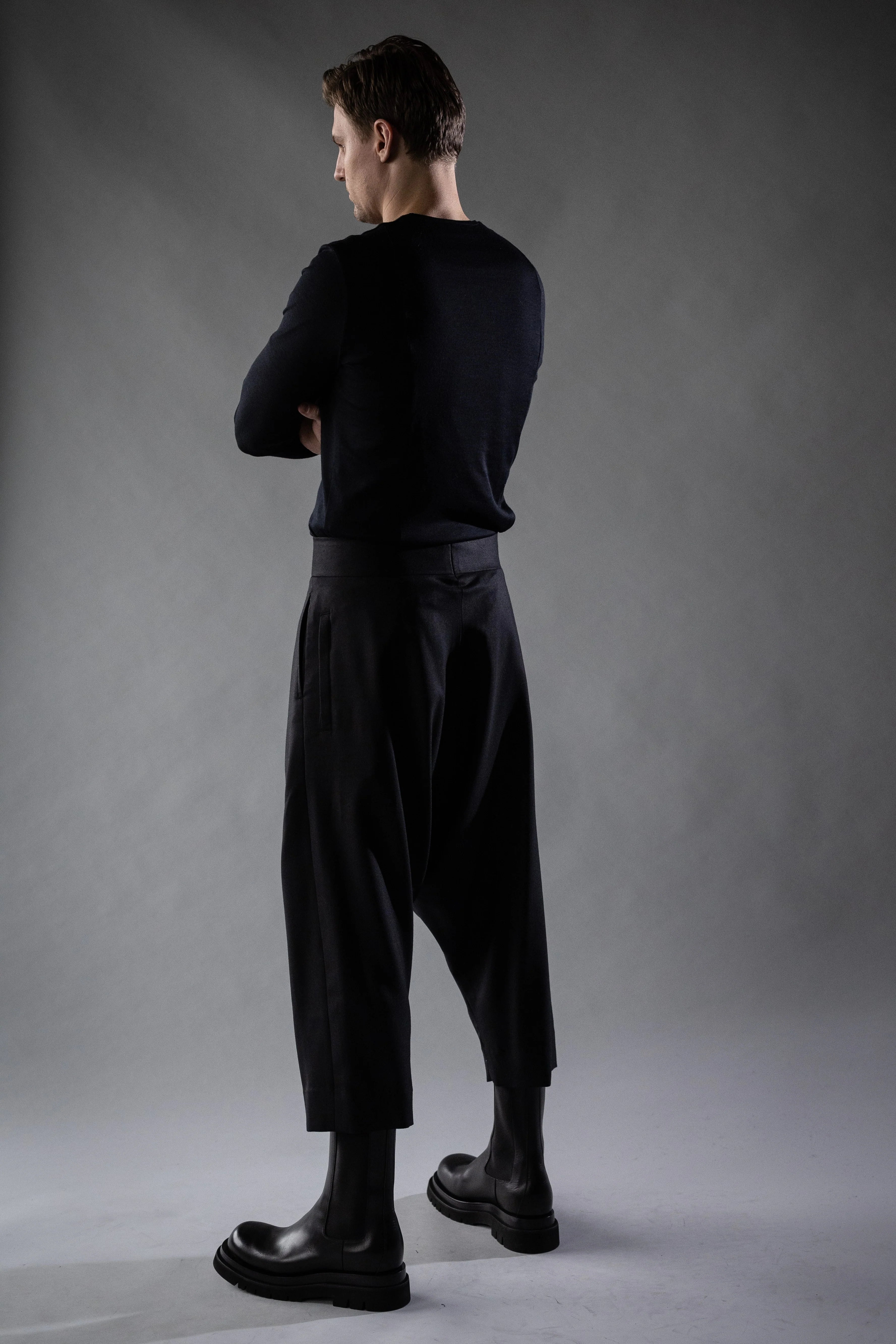 Black Wool Twill TIDAL Trousers - Image 3