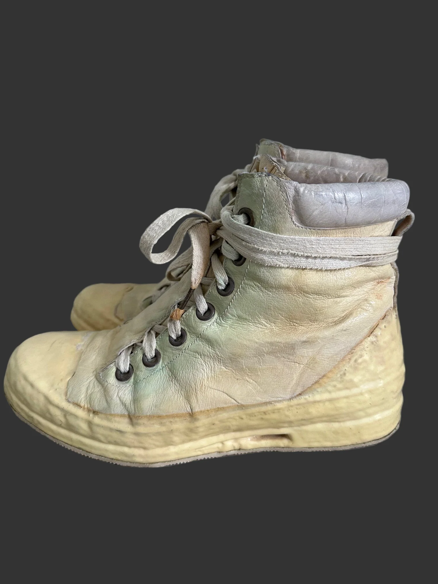 Bone White Kangaroo Leather Object Dyed No Seam Rubber Drip Sneakers by Carol Christian Poell - Image 7