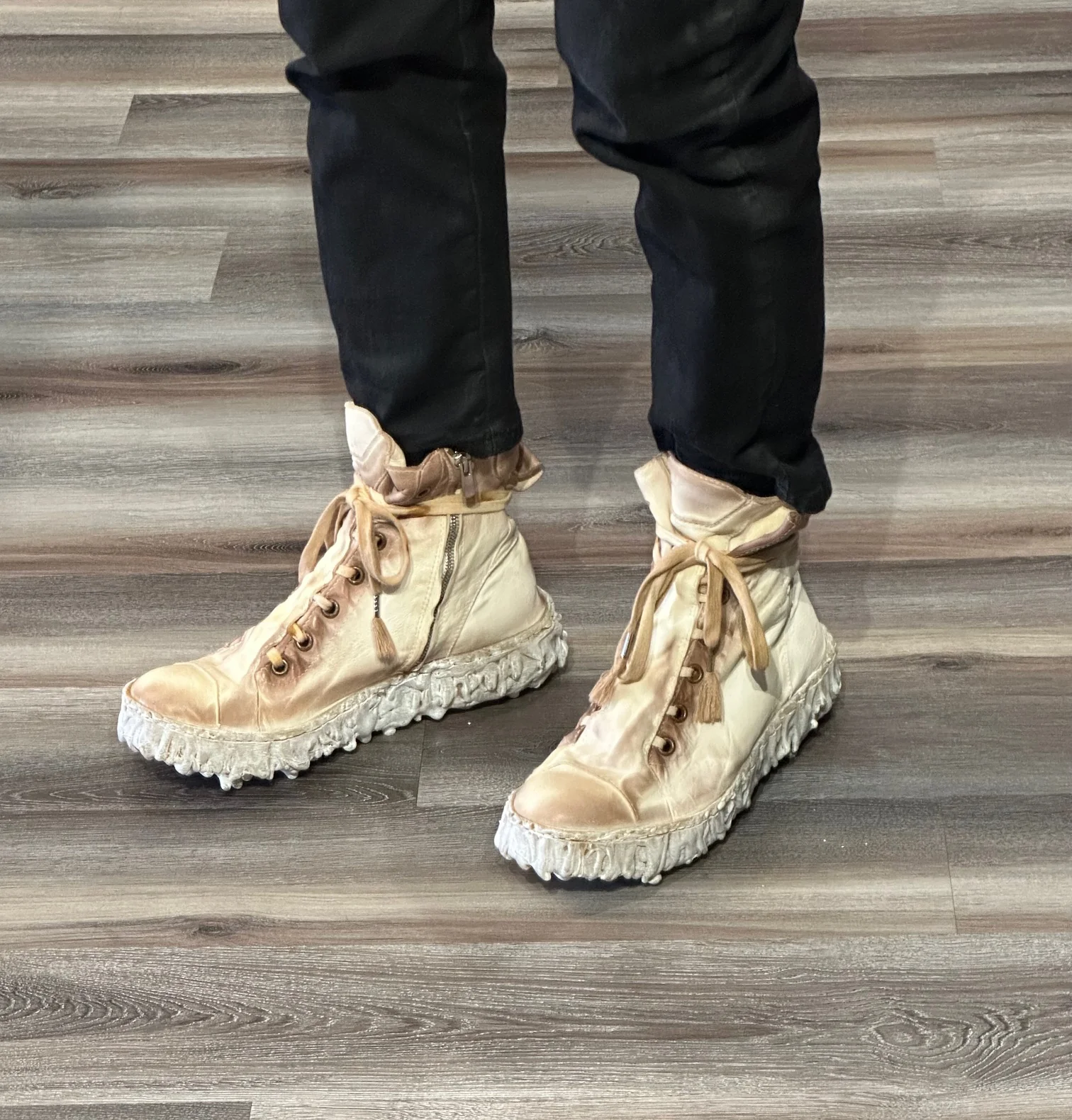 Chalk Melt Clash Kangaroo Leather Mid Top Sneakers - Image 10