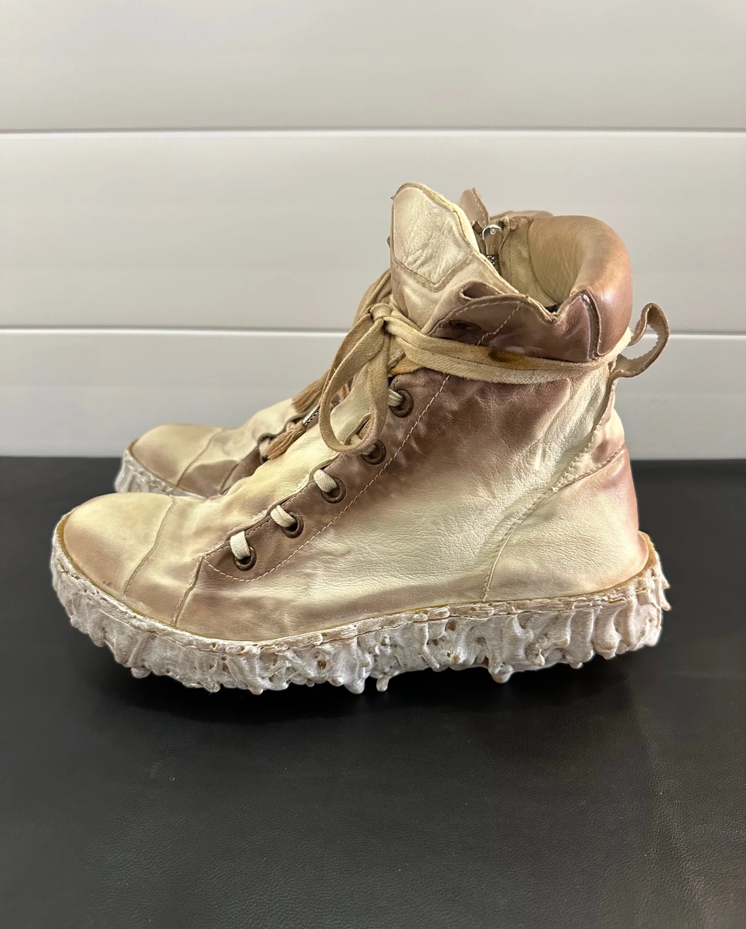 Chalk Melt Clash Kangaroo Leather Mid Top Sneakers - Image 3
