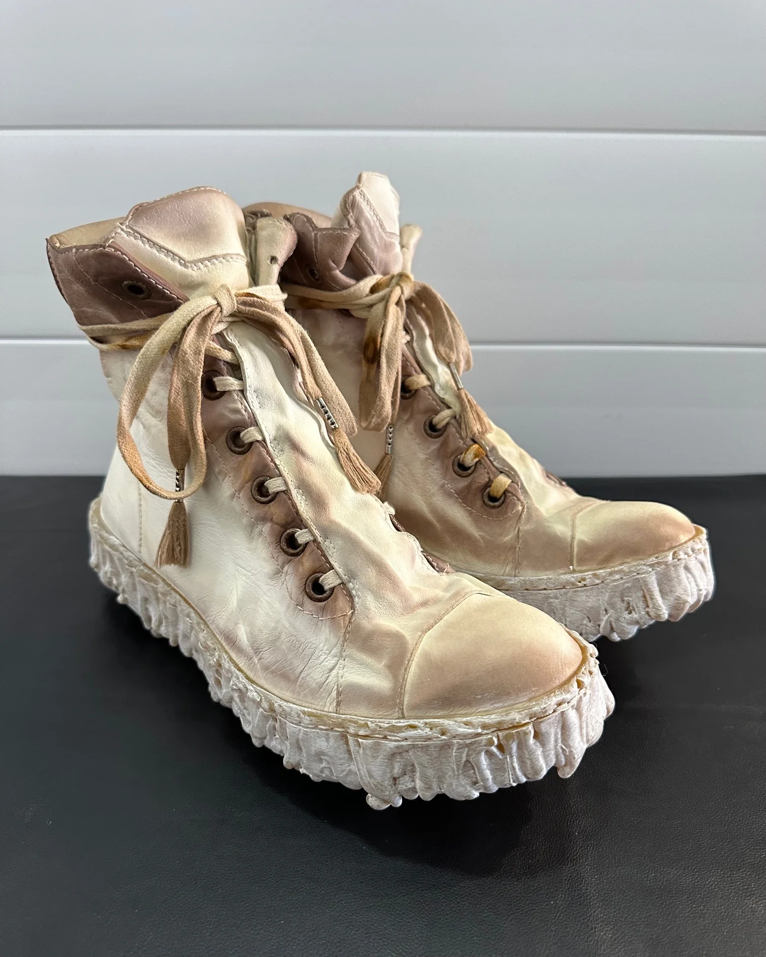 Chalk Melt Clash Kangaroo Leather Mid Top Sneakers - Image 7