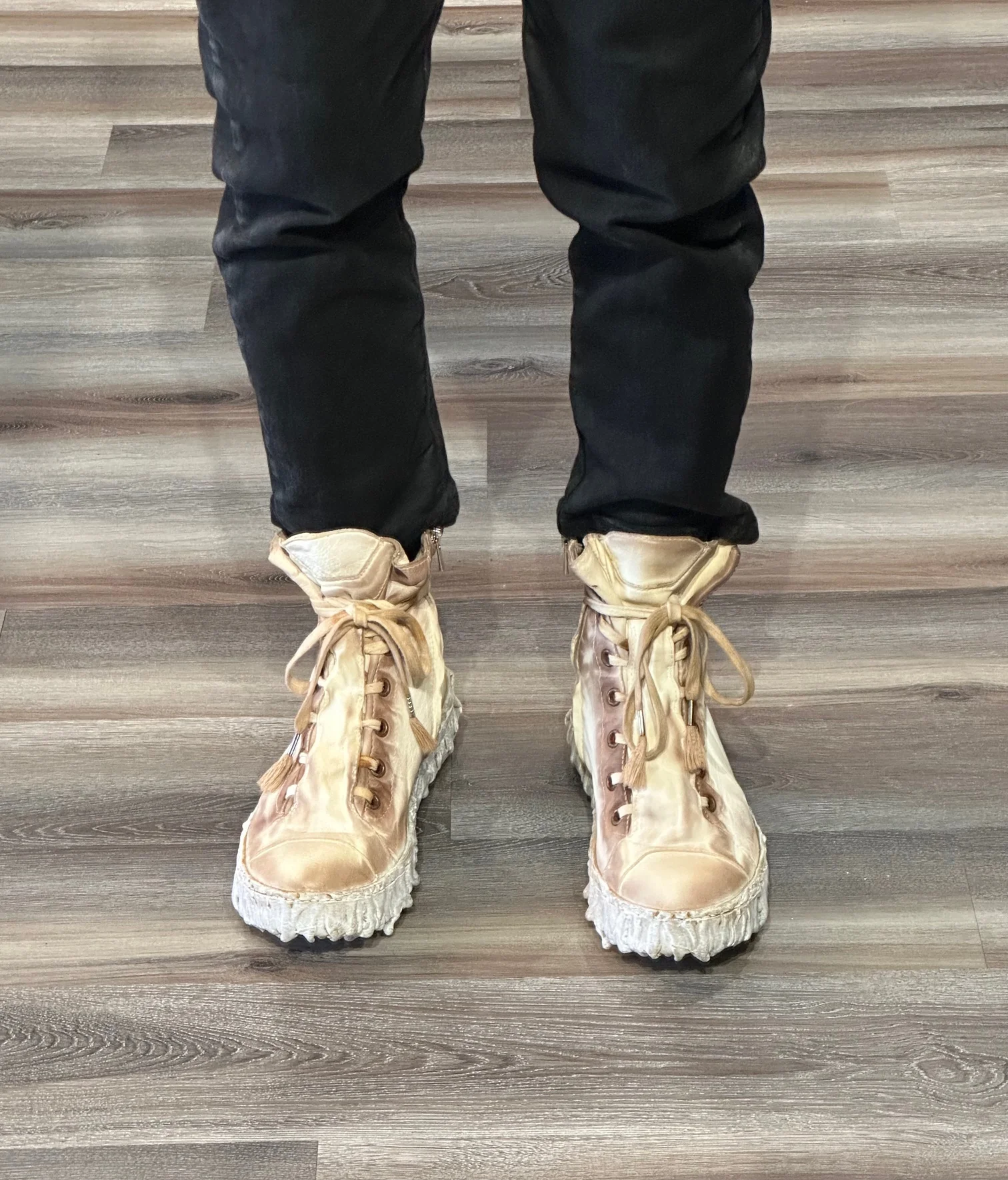 Chalk Melt Clash Kangaroo Leather Mid Top Sneakers - Image 9