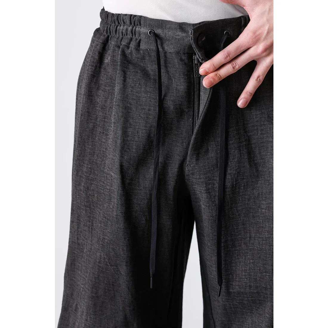 Charcoal Thick Cotton Drawstring Waist Baggy Pants - Image 10