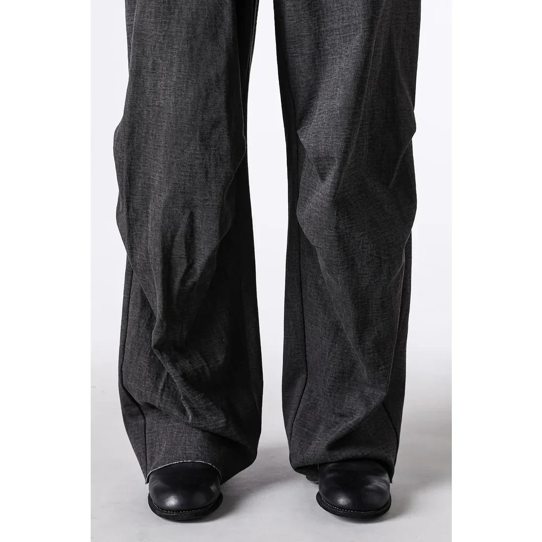 Charcoal Thick Cotton Drawstring Waist Baggy Pants - Image 11