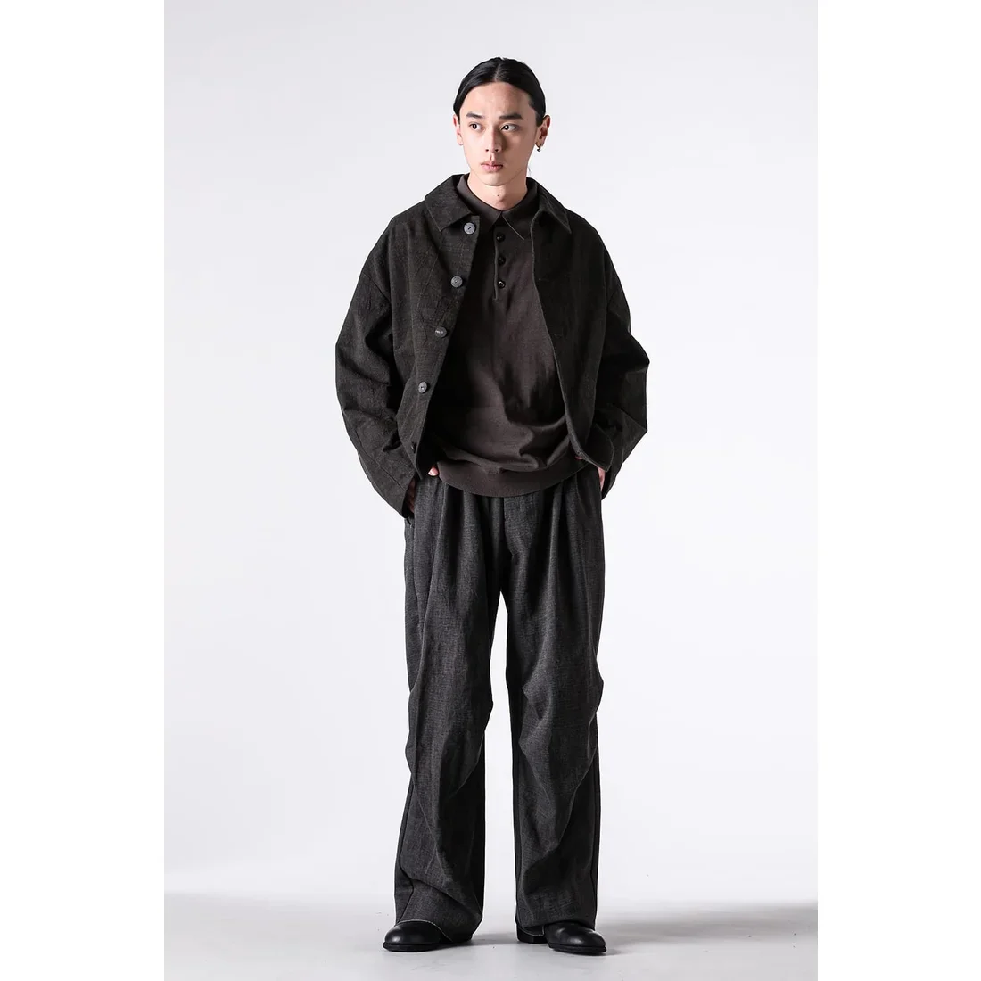 Charcoal Thick Cotton Drawstring Waist Baggy Pants - Image 16