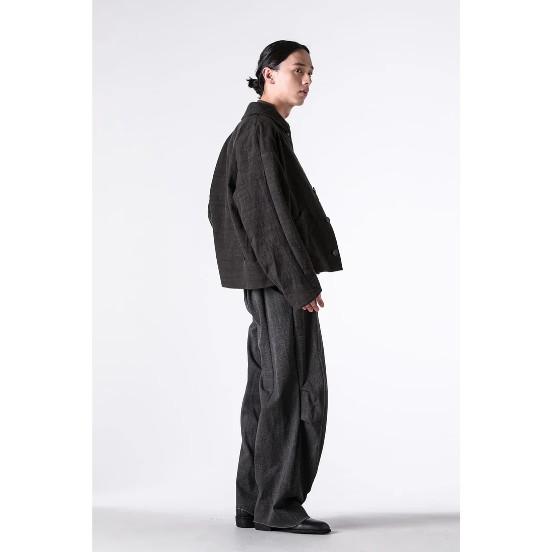 Charcoal Thick Cotton Drawstring Waist Baggy Pants - Image 17