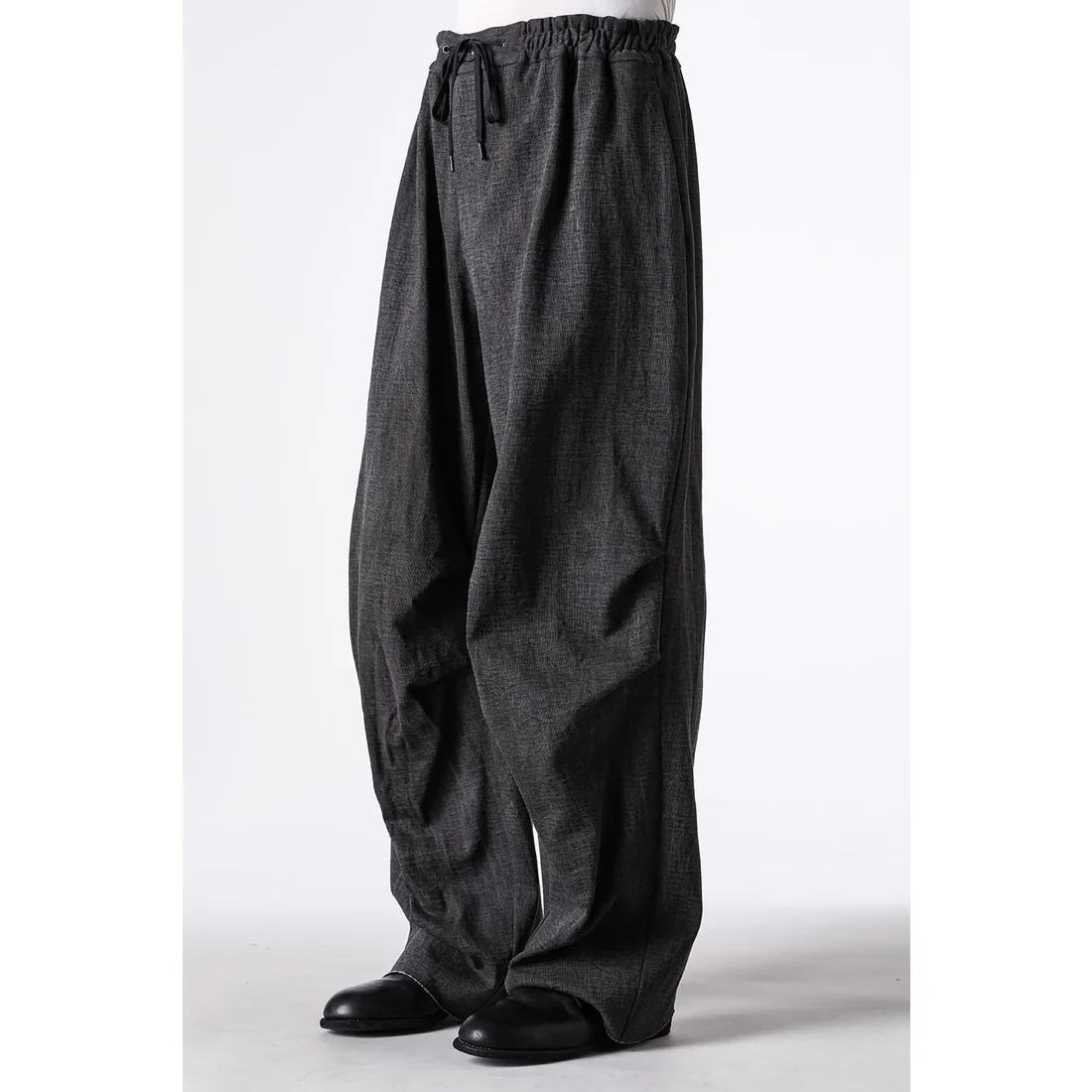 Charcoal Thick Cotton Drawstring Waist Baggy Pants - Image 3