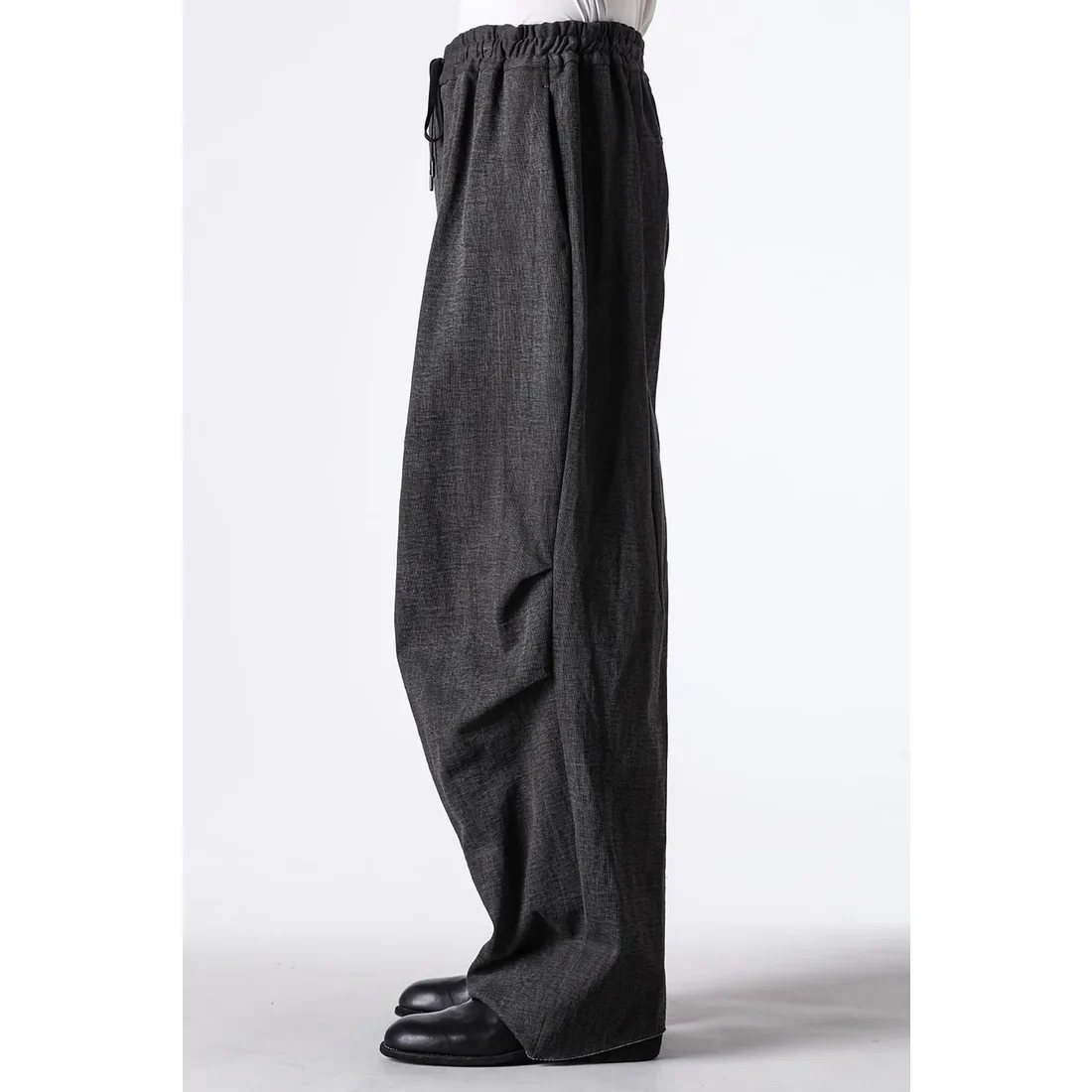 Charcoal Thick Cotton Drawstring Waist Baggy Pants - Image 4