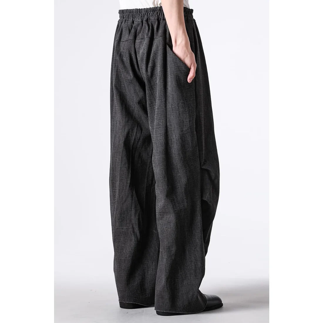 Charcoal Thick Cotton Drawstring Waist Baggy Pants - Image 7