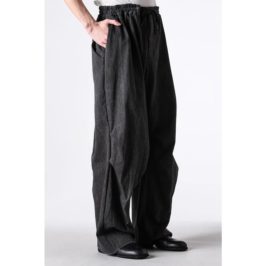 Charcoal Thick Cotton Drawstring Waist Baggy Pants - Image 8
