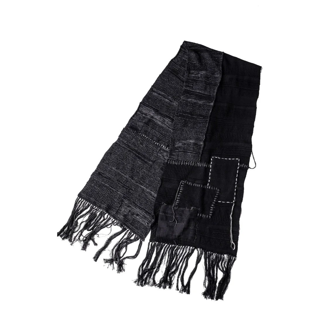 Charcoal x Black Cotton Cashmere Crust Patch Knit Long Stole - Image 2